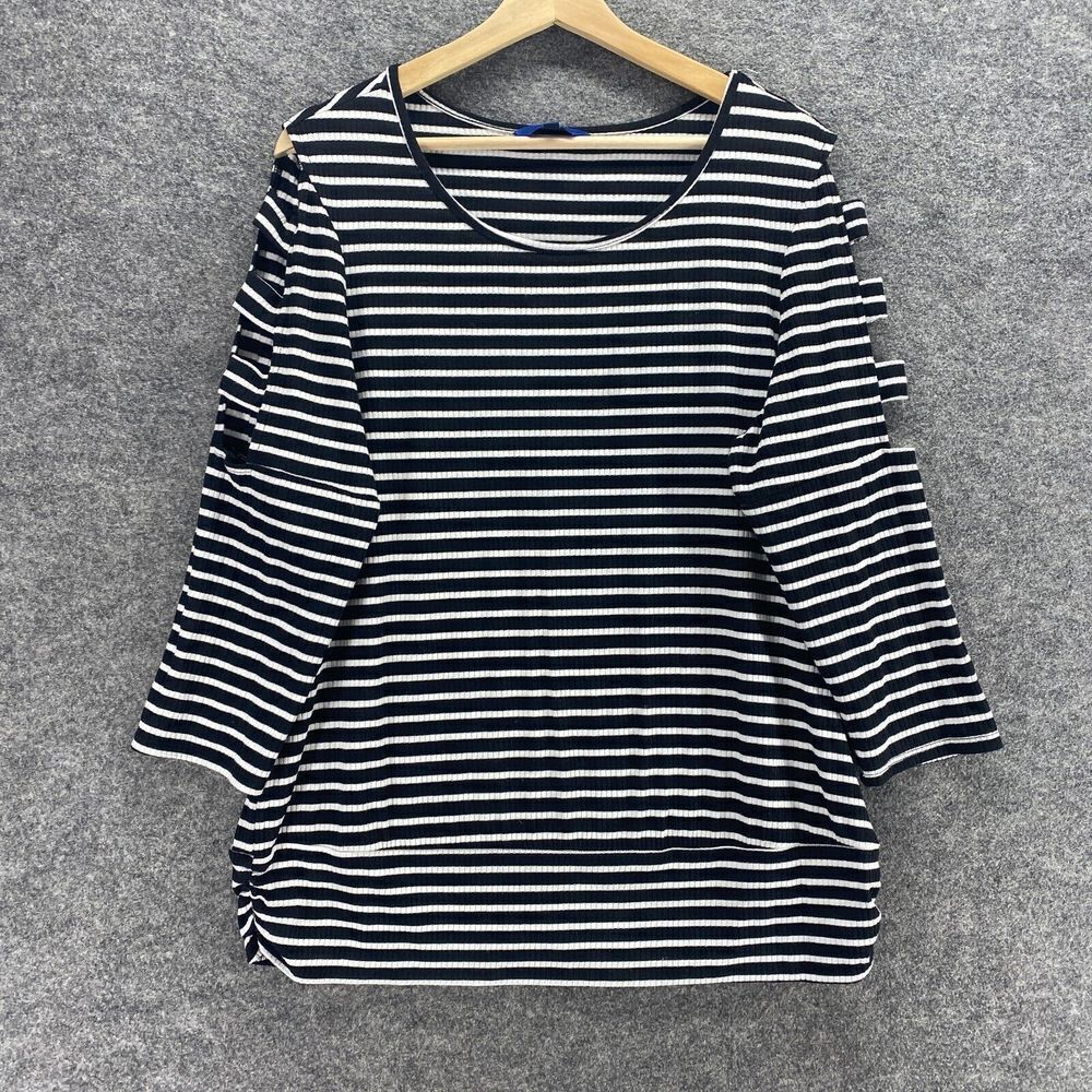 Apt.9 Sweater Pullover Women XL Black Striped 3/4 Sleeve Round Neck Cotton Knit
